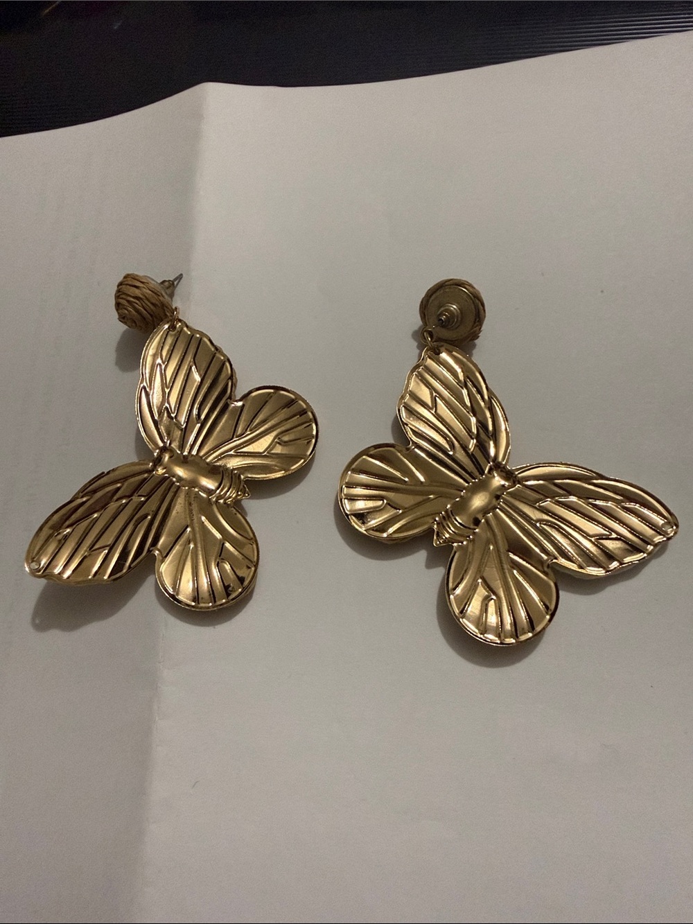 Beige & Cream Butterfly Drop Earrings - Picture 3 of 3